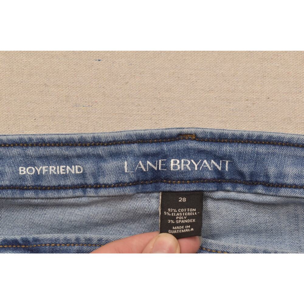 Lane Bryant Boyfriend Jeans Size 28 Distressed Patchwork Blue Denim Stretch - Picture 6 of 8